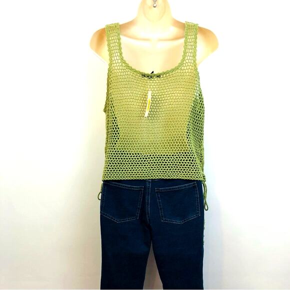 NWT Say What? Boho Goddess Green Crochet Sleeveless Top Adjustable Side Ties - Picture 3 of 16